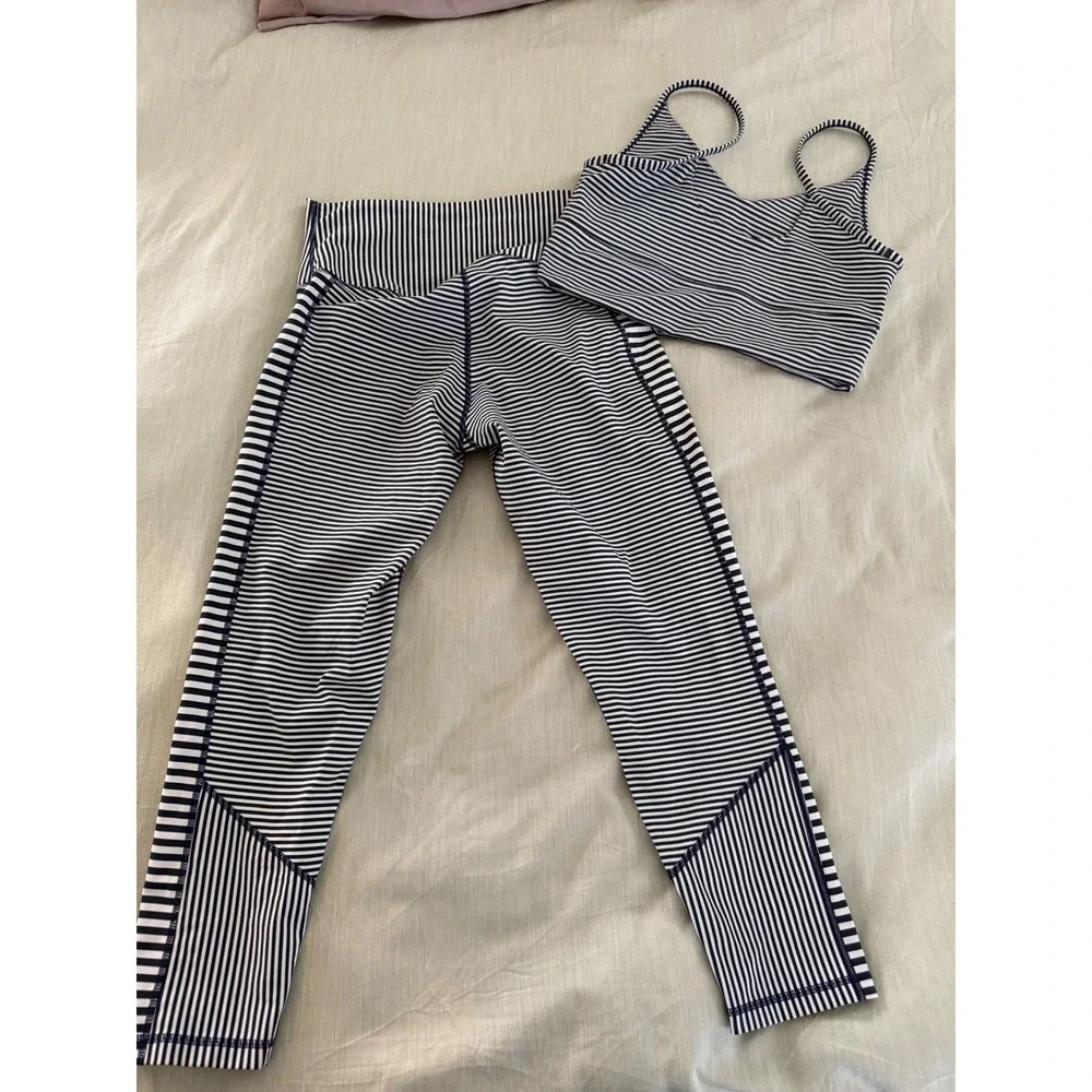 DYI Define Your Inspiration Stripe‎ Legging Set L Navy White Made USA NWOT